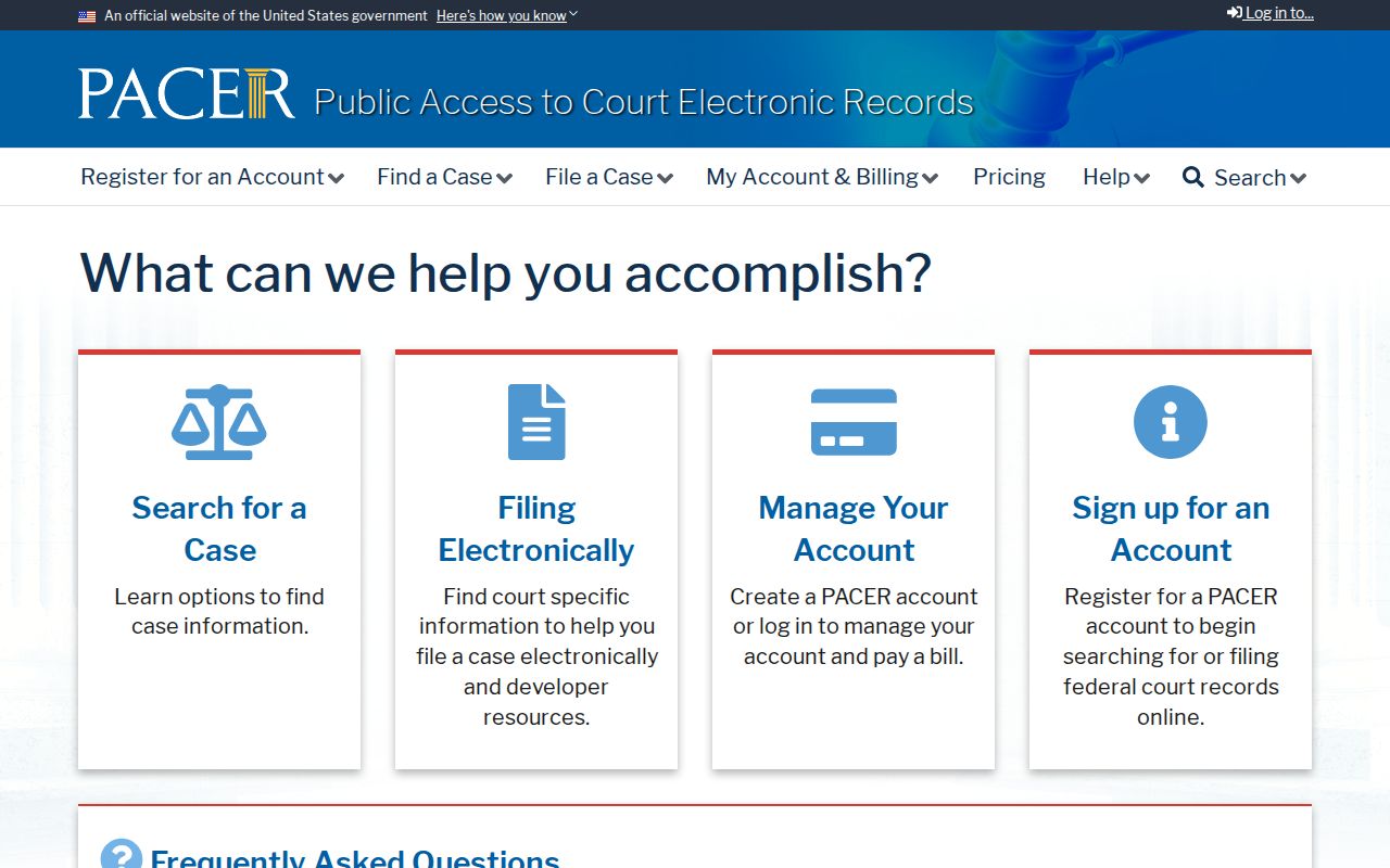 Carlsbad previous residents PACER federal case locator reference