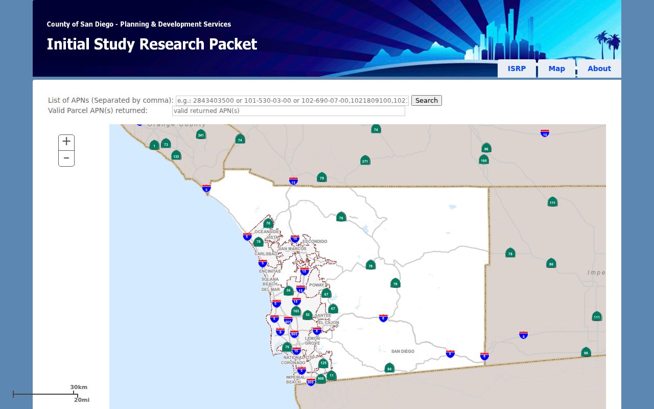 Carlsbad street directory view of the County GIS parcel map
